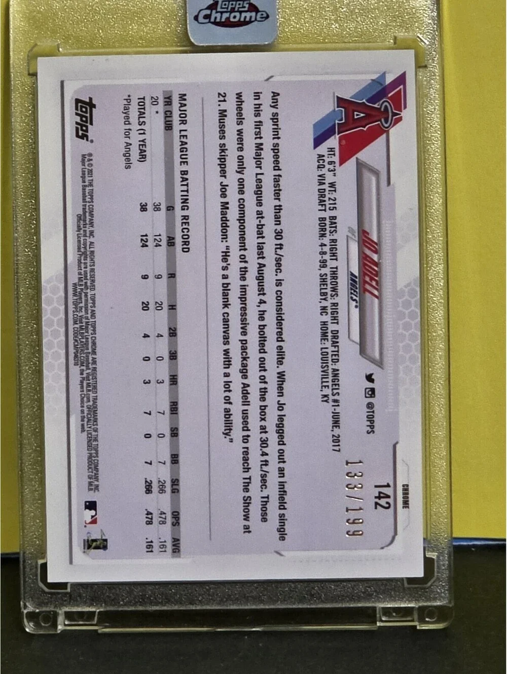 JO ADELL 2021 Topps Chrome #142 Aqua Wave Refractor Rookie RC Numbered Sealed